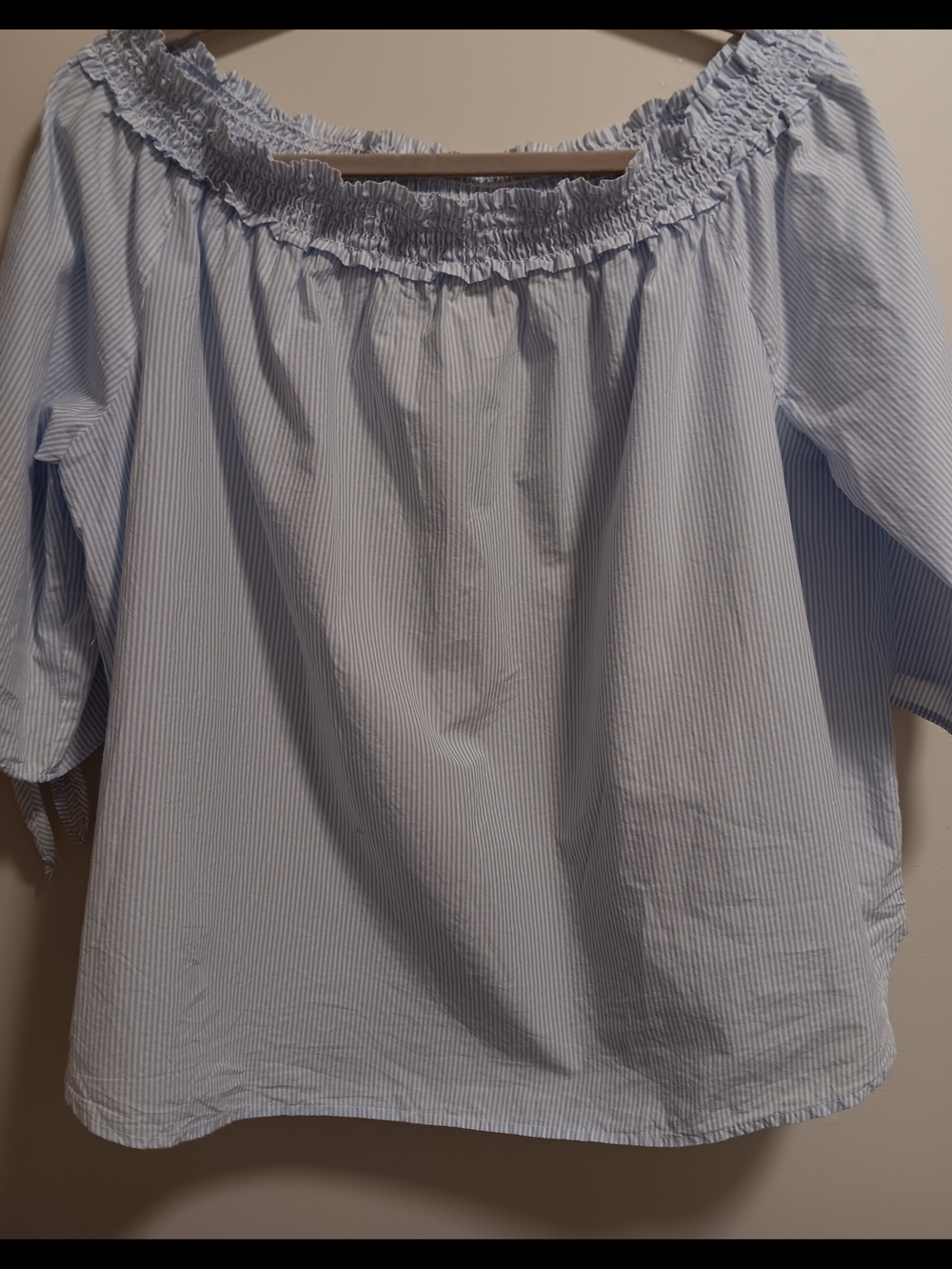 H&M Light Blue and White Striped Off-Shoulder Blouse